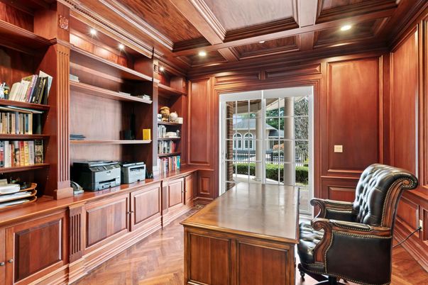 Home Office, Interior, Recessed Lighting, Wooden Beams, Wooden Ceilings, Wood Texture Flooring, Wooden Walls