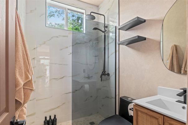 Bathroom, Glass Shower, Interior, Marble Walls