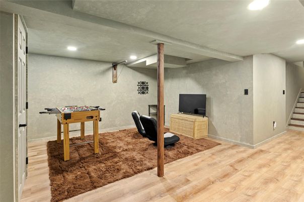 Game Room, Interior, Recessed Lighting, Wood Texture Flooring