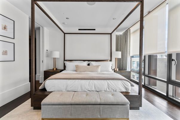 Bedroom, Interior, Recessed Lighting, Wood Texture Flooring