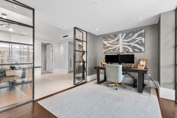 Home Office, Interior, Recessed Lighting, Wood Texture Flooring