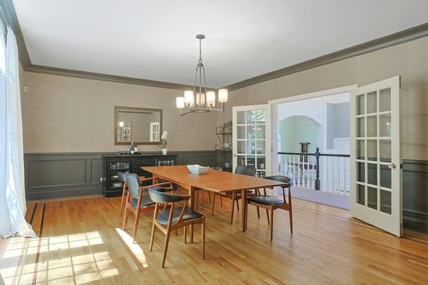 Chandelier, Dining room, Interior, Wood Texture Flooring