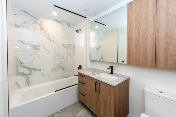 Bathroom, Glass Shower, Interior, Marble Walls, Recessed Lighting
