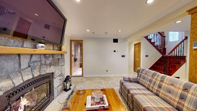 Fireplace, Interior, Recessed Lighting, Wood Texture Flooring