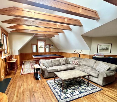 Billiard Table, Game Room, Interior, Living room, Piano, Wooden Beams, Wood Texture Flooring