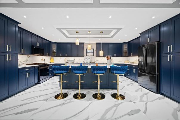 Interior, Kitchen, Marble, Marble Walls, Pendant Lights, Recessed Lighting
