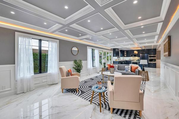 Interior, Kitchen, Living room, Marble, Recessed Lighting