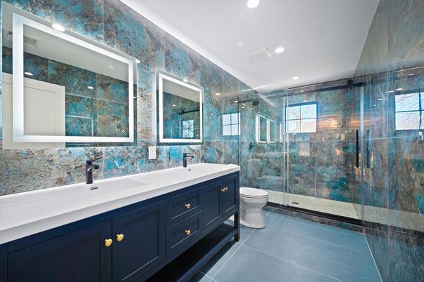 Bathroom, Dual Sink Vanities, Glass Shower, Interior, Recessed Lighting