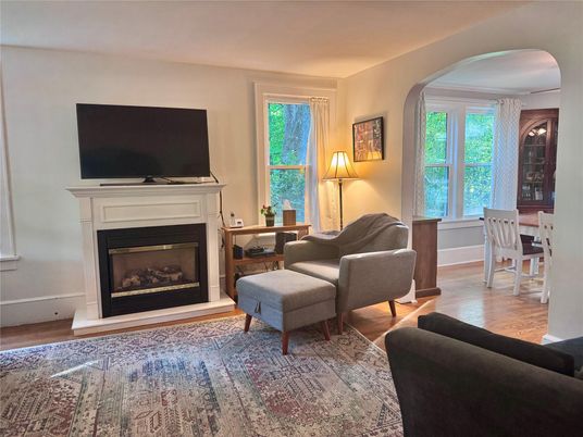Dining room, Fireplace, Interior, Wood Texture Flooring