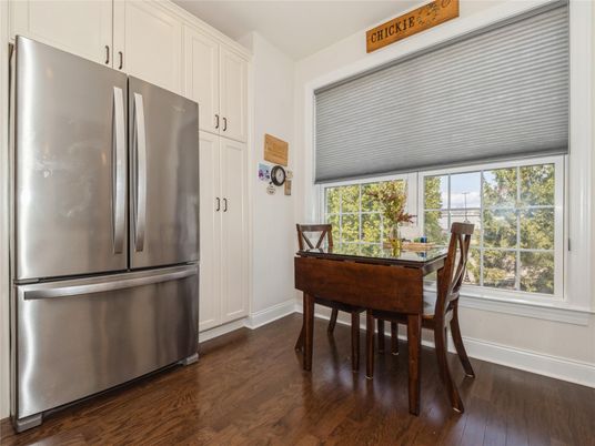 Dining room, Interior, Kitchen, Stainless Steel Appliances, Wood Texture Flooring