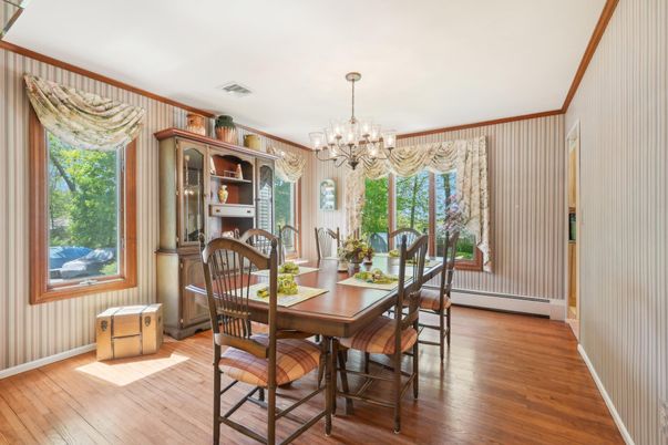 Chandelier, Dining room, Interior, Wood Texture Flooring