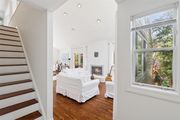 Fireplace, Interior, Recessed Lighting, Wood Texture Flooring