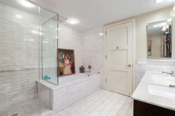 Bathroom, Dual Sink Vanities, Glass Shower, Interior, Recessed Lighting