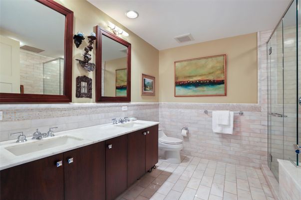 Bathroom, Dual Sink Vanities, Glass Shower, Interior, Recessed Lighting