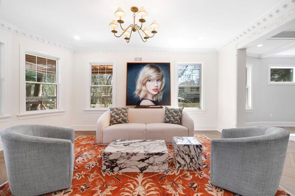Chandelier, Interior, Living room, Recessed Lighting, Wood Texture Flooring