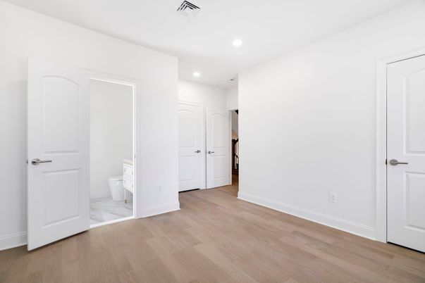 Bathroom, Empty room, Interior, Recessed Lighting, Wood Texture Flooring
