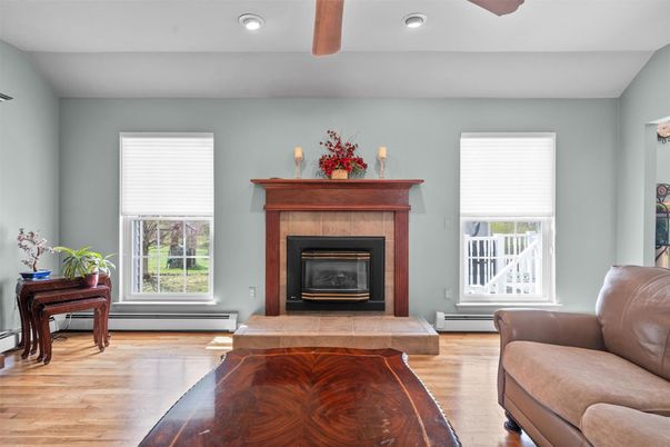 Fireplace, Interior, Recessed Lighting, Wood Texture Flooring