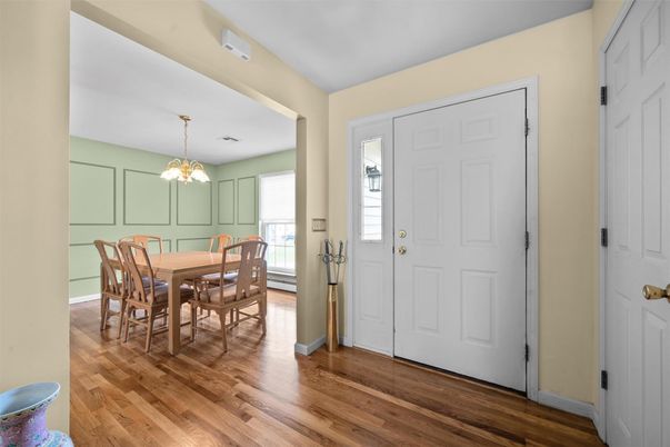 Dining room, Interior, Pendant Lights, Wood Texture Flooring