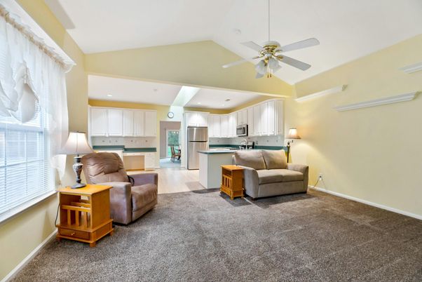 Interior, Kitchen, Living room, Recessed Lighting, Stainless Steel Appliances, Wood Texture Flooring