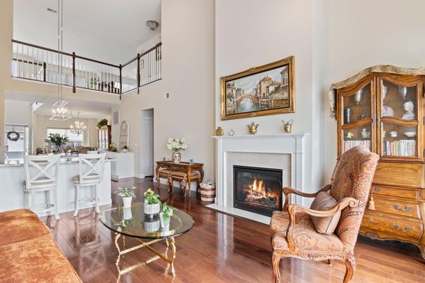 Chandelier, Fireplace, Interior, Pendant Lights, Piano, Wood Texture Flooring