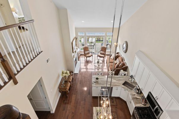 Dining room, Interior, Living room, Pendant Lights, Recessed Lighting, Wood Texture Flooring