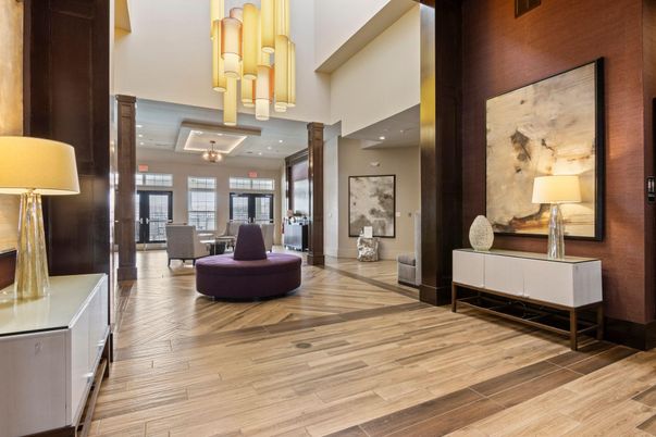 Chandelier, Dining room, Interior, Pendant Lights, Recessed Lighting, Wood Texture Flooring