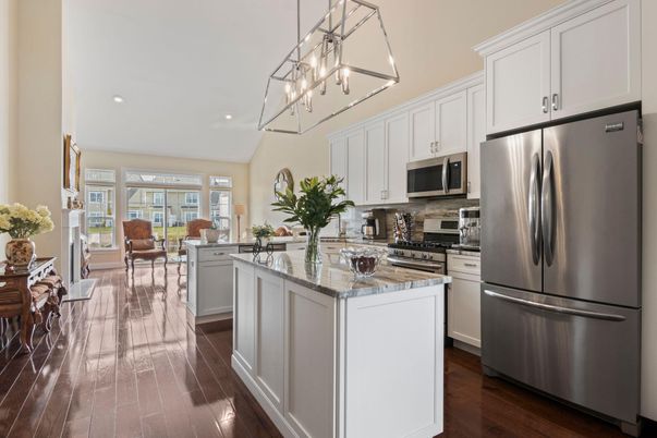 Dining room, Interior, Kitchen, Living room, Pendant Lights, Recessed Lighting, Stainless Steel Appliances, Wood Texture Flooring