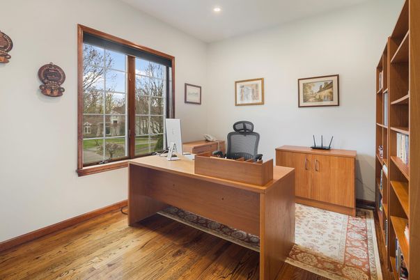 Home Office, Interior, Recessed Lighting, Wood Texture Flooring