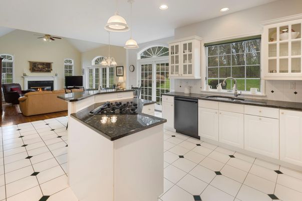 Fireplace, Interior, Kitchen, Living room, Pendant Lights, Recessed Lighting
