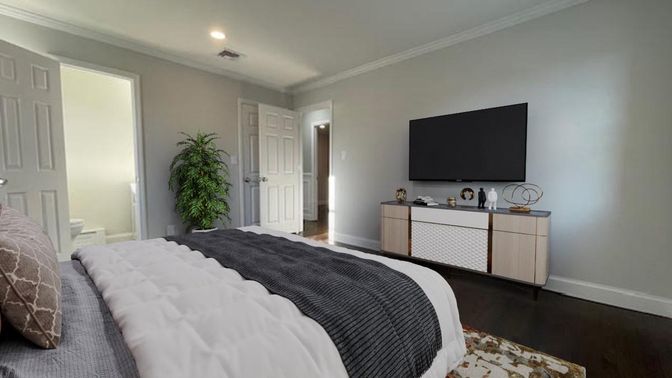 Bedroom, Interior, Recessed Lighting, Wood Texture Flooring