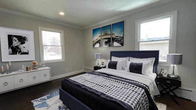 Bedroom, Interior, Recessed Lighting, Wood Texture Flooring