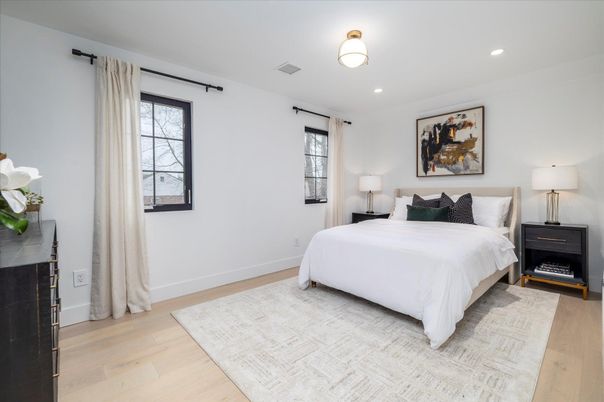 Bedroom, Interior, Recessed Lighting, Wood Texture Flooring