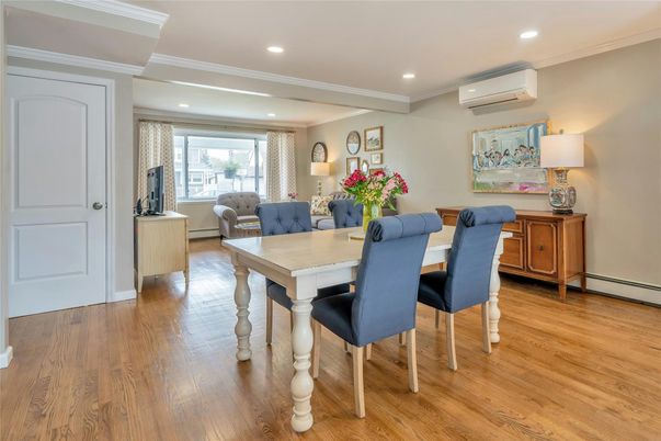Dining room, Interior, Recessed Lighting, Wood Texture Flooring