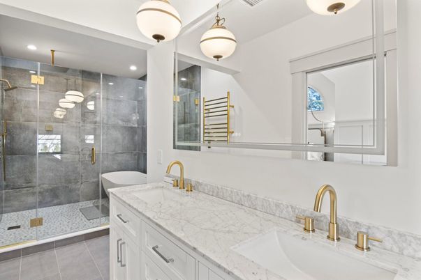 Bathroom, Dual Sink Vanities, Glass Shower, Interior, Recessed Lighting