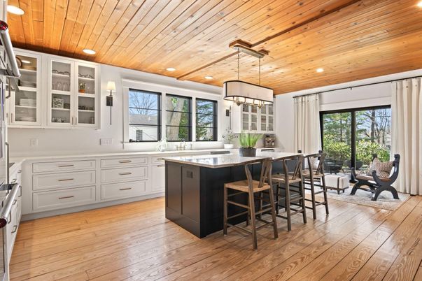 Interior, Kitchen, Pendant Lights, Recessed Lighting, Wooden Ceilings, Wood Texture Flooring