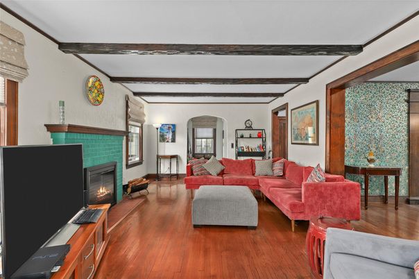 Fireplace, Interior, Living room, Wooden Beams, Wood Texture Flooring