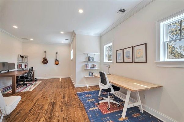 Home Office, Interior, Recessed Lighting, Wood Texture Flooring