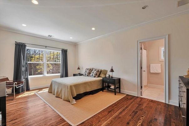 Bedroom, Interior, Recessed Lighting, Wood Texture Flooring