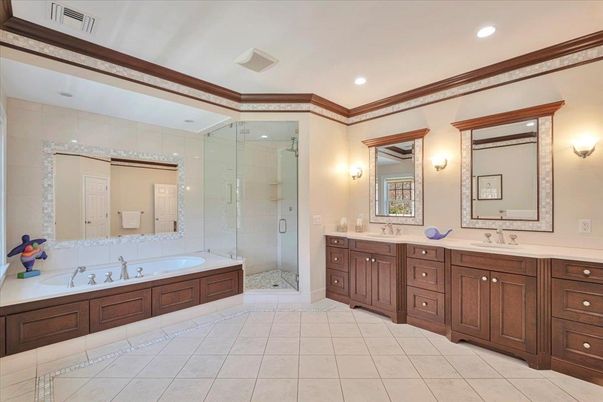 Bathroom, Dual Sink Vanities, Glass Shower, Interior, Recessed Lighting