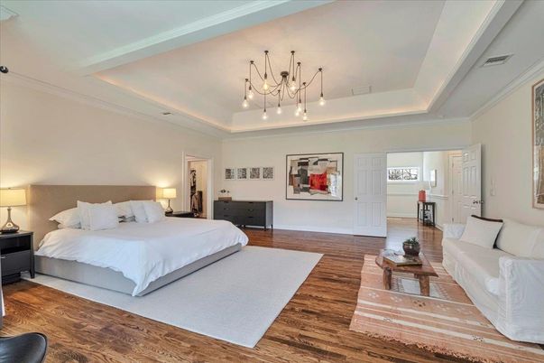 Bedroom, Interior, Pendant Lights, Wood Texture Flooring