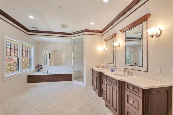 Bathroom, Dual Sink Vanities, Glass Shower, Interior, Recessed Lighting