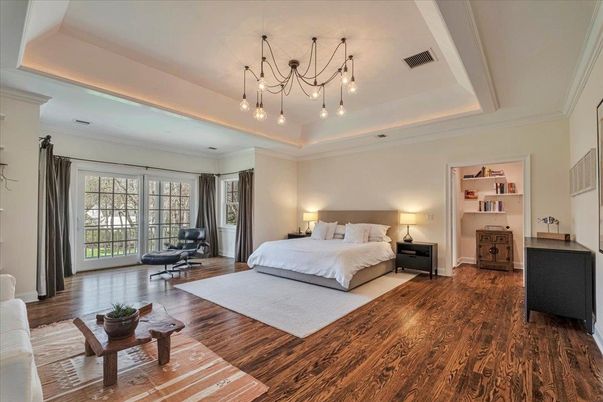 Bedroom, Interior, Pendant Lights, Wood Texture Flooring