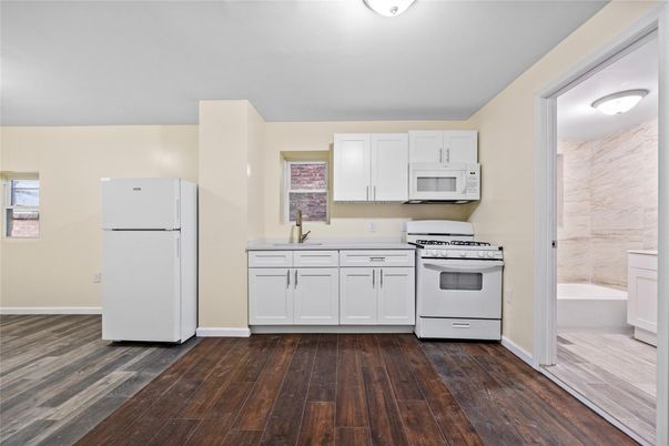 Interior, Kitchen, Marble Walls, Wood Texture Flooring
