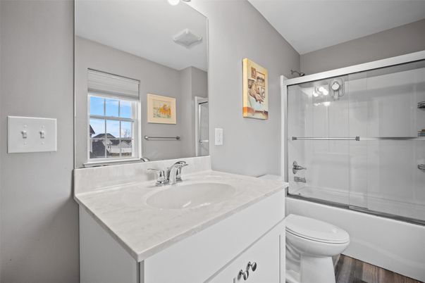 Bathroom, Glass Shower, Interior, Wood Texture Flooring