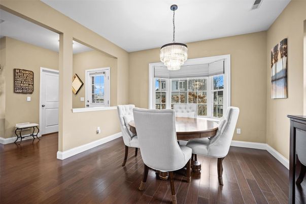 Chandelier, Dining room, Interior, Wood Texture Flooring