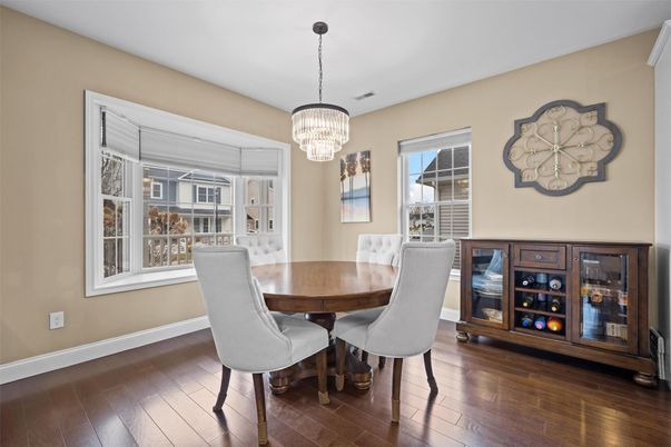 Chandelier, Dining room, Interior, Wood Texture Flooring