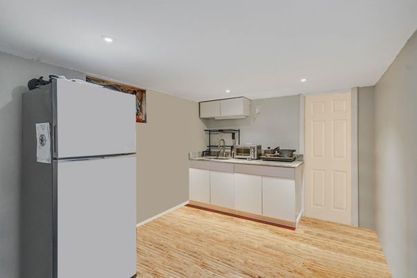 Interior, Kitchen, Recessed Lighting, Wood Texture Flooring