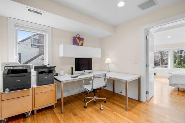 Home Office, Interior, Recessed Lighting, Wood Texture Flooring