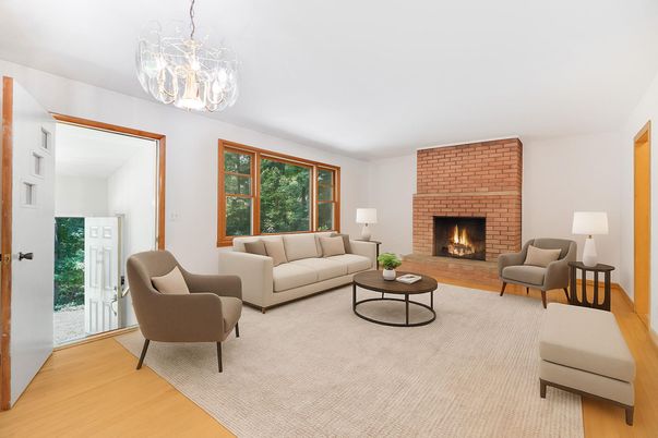 Fireplace, Interior, Living room, Stone Walls, Wood Texture Flooring