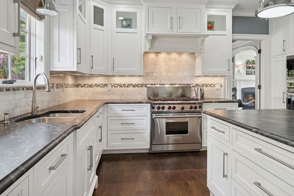 Interior, Kitchen, Pendant Lights, Stainless Steel Appliances, Wood Texture Flooring
